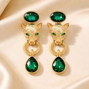 Emerald Panther Gold Luxury Earrings